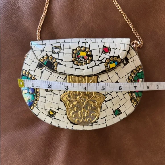 NEW Ramla Handmade Mosaic Crossbody Bag with Gold Accents - Picture 4 of 6